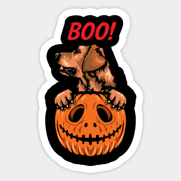 Halloween Pumpkin Golden Retriever Sticker by IPRINT